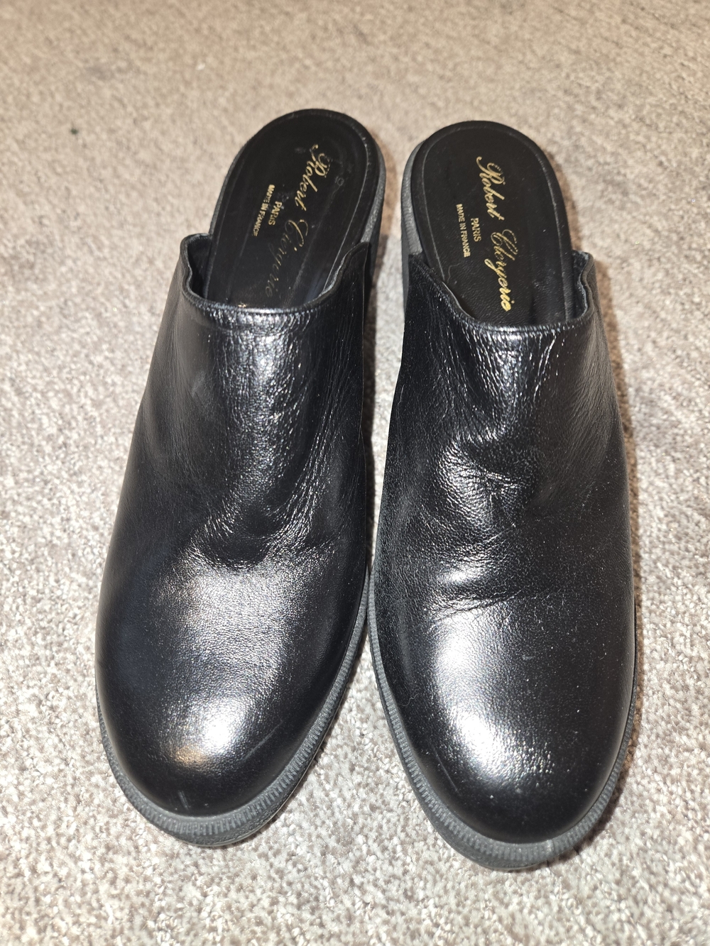 Robert Clergerie Vintage Black Leather Wedge Mule Heel Women's 9.5 B Designer